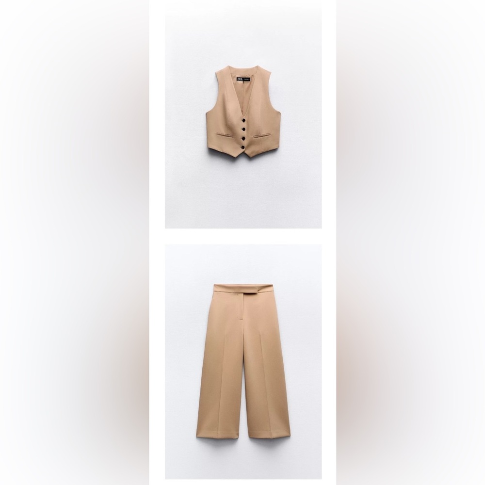 ZARA Tailored Vest & High-Waisted Culottes Set – Size S – Nude/Beige